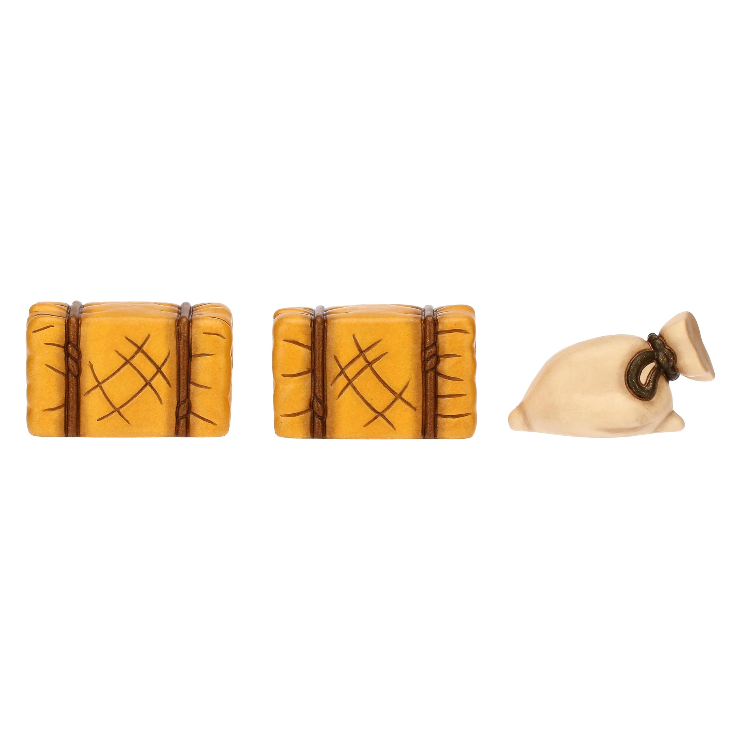 THUN - Set of hay bag and bales - ceramic - Classic Nativity Collection - bag 5.4 x3.2x3 - bales hay 5 x 2.8 x 3.2 cm