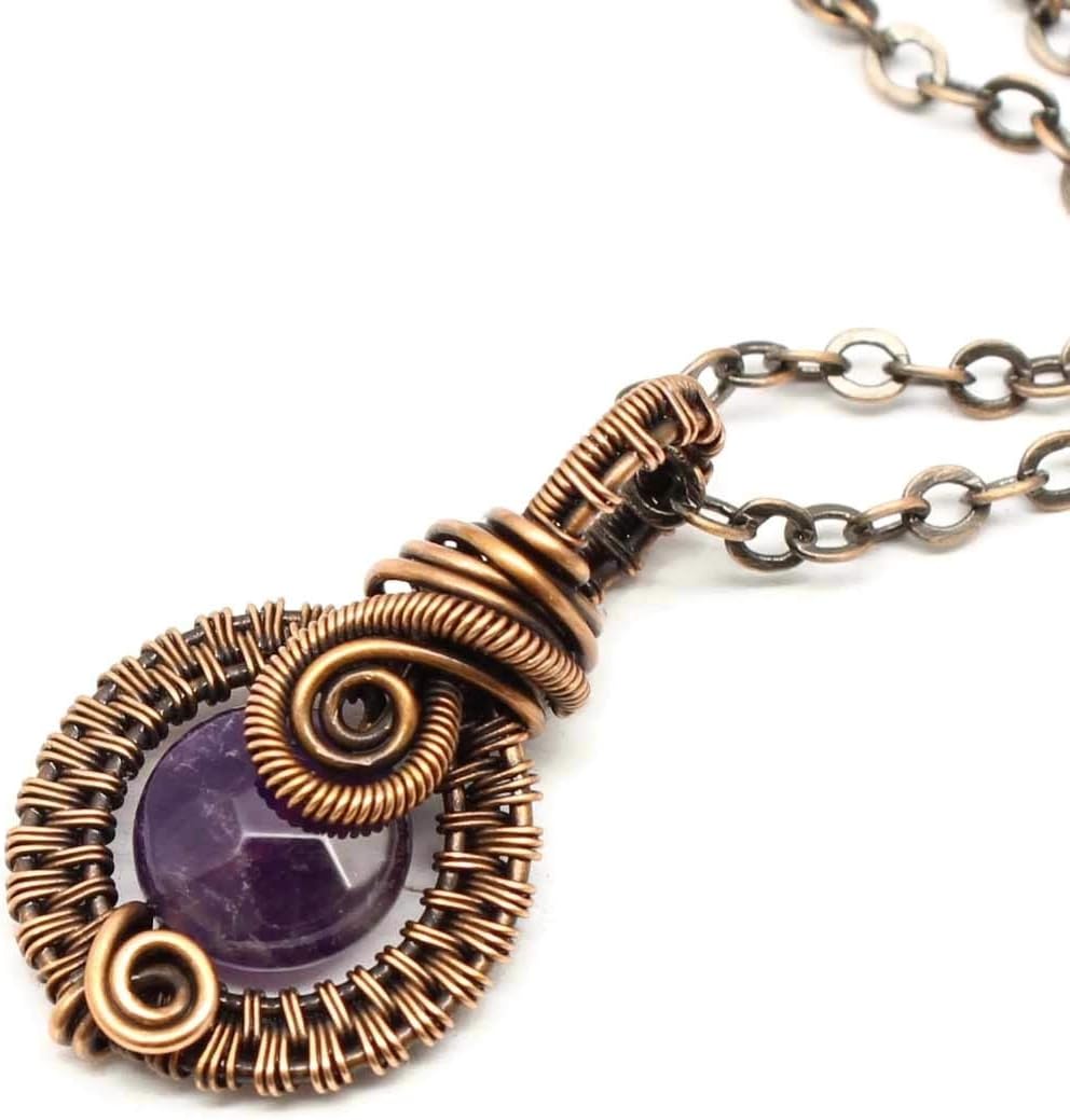 Pillar of Salt Studio Handcrafted Amethyst Gemstone Pendant Copper Woven Wire Necklace (18" Chain)
