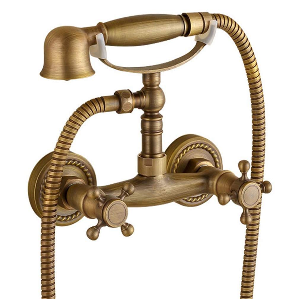 JYBNBBE Telephone Style Antique Brass Shower Faucet Dual Handle Mixer Wall Mounted Bathroom Shower Set Bathtub Faucet Hot and Cold Water Mixer Tap