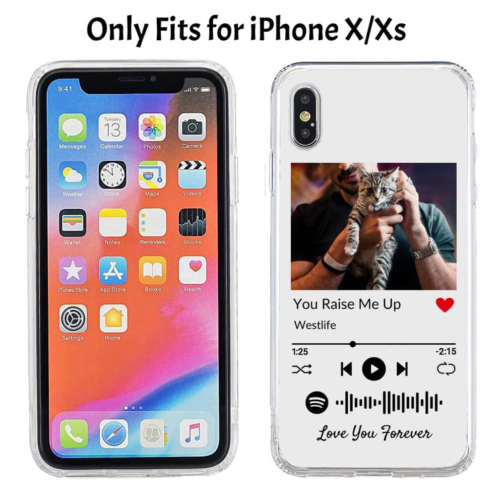 NC - Custodia morbida personalizzata per iPhone 12 Pro Max con codice Spotify, cover per telefono musicale personalizzata con foto e testi, custodia protettiva in TPU trasparente