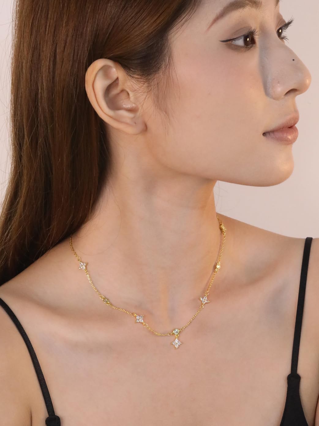 Gold Necklace for Women Four Leaves Clover Charm Dainty Pendant Stainless Steel Cubic Zirconia Necklaces for Women Lucky Statement Hypoallergenic Cute Trendy Jewelry for Women - Image 2