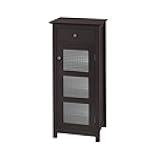 Chesterfield Wooden Floor Cabinet with Waffle Glass Door and Drawer, Espresso