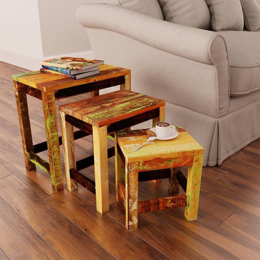 vidaXL Vintage Reclaimed Wood Nesting Table Set –