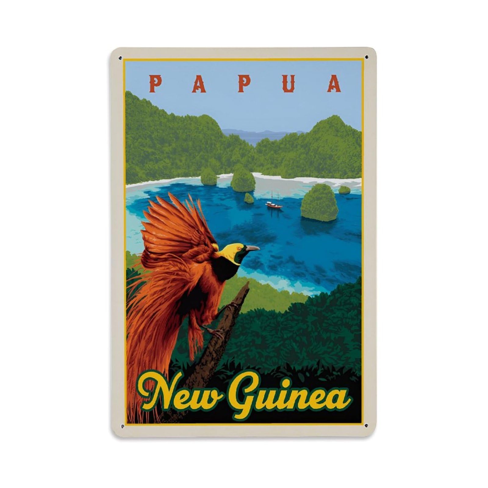 Vintage Travel Poster Papua New Guinea Metal Tin Sign Wall Decor for Cafe, Club, Garden Metal Poster 8x12Inch