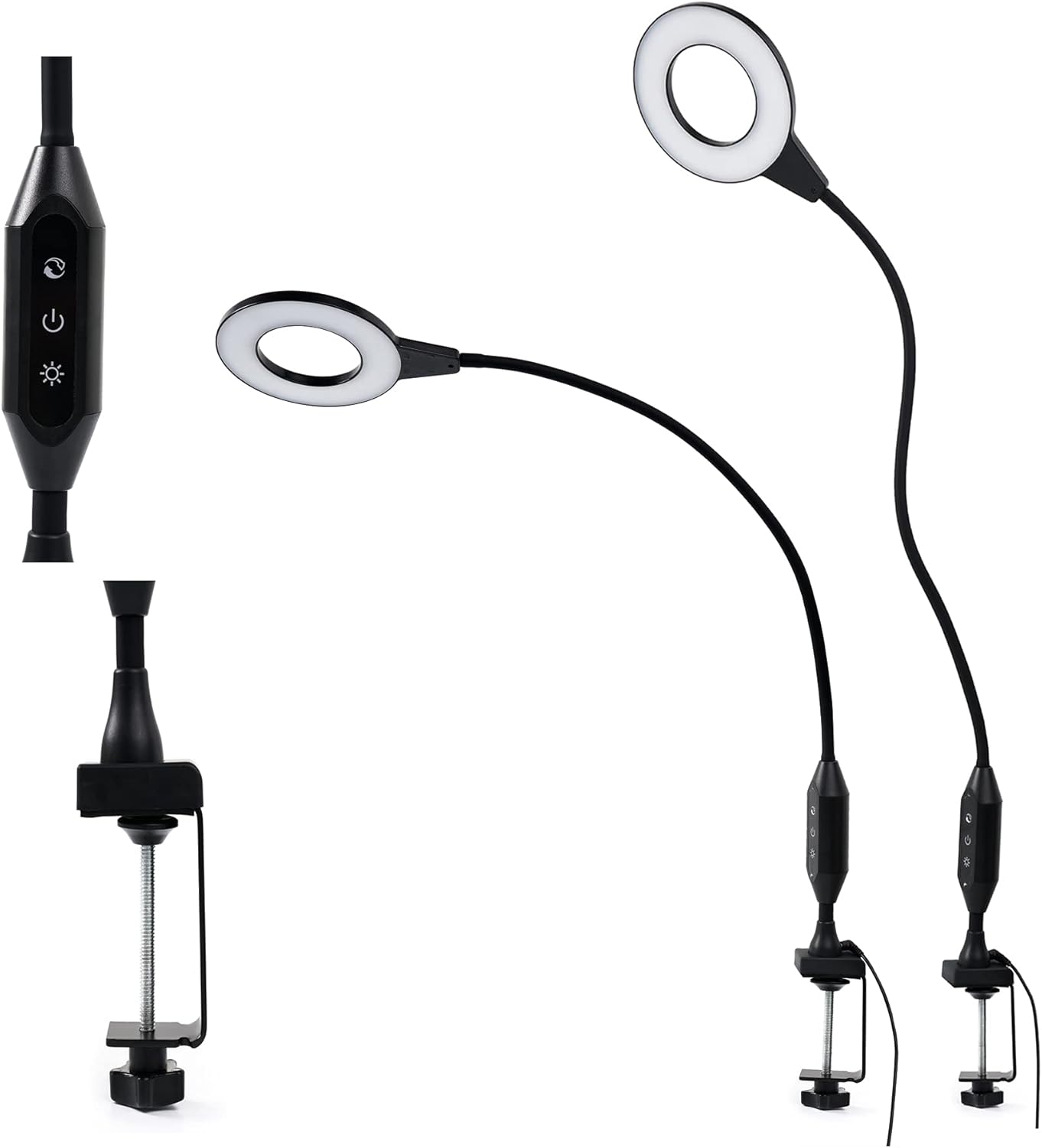 LED Desk Lamp Flexible Gooseneck with Clamp, Touch Control, 5-Way Dimmable & 2 Color Modes Architect Lamp, Eye-Care Desk Lamps for Office, Work, Reading (Black)