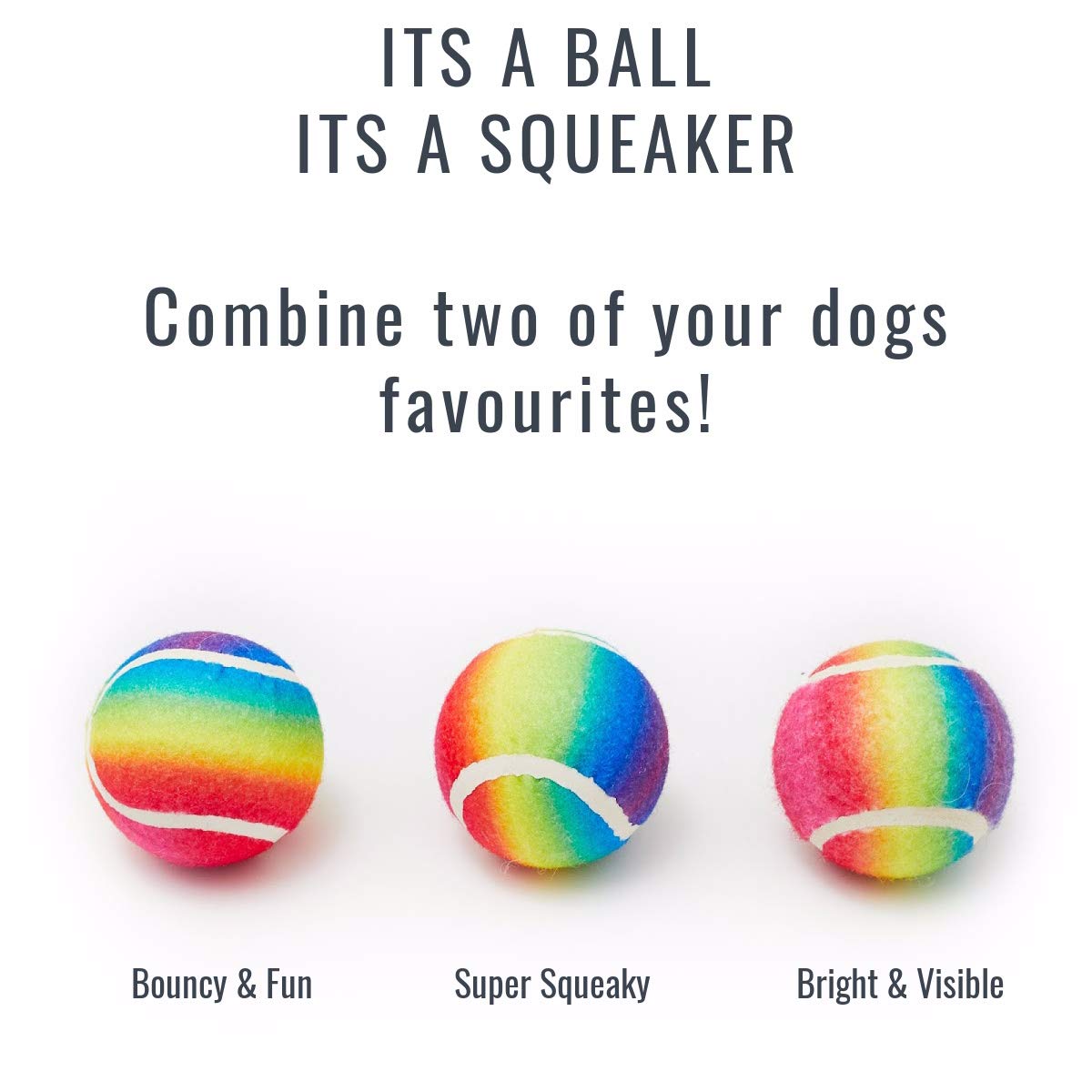Pet London Regenbogen-Tennisbälle Für Hunde – Set Mit 3 Quietschenden Bällen, Schwimmfähig, Für Kleine & Große Rassen