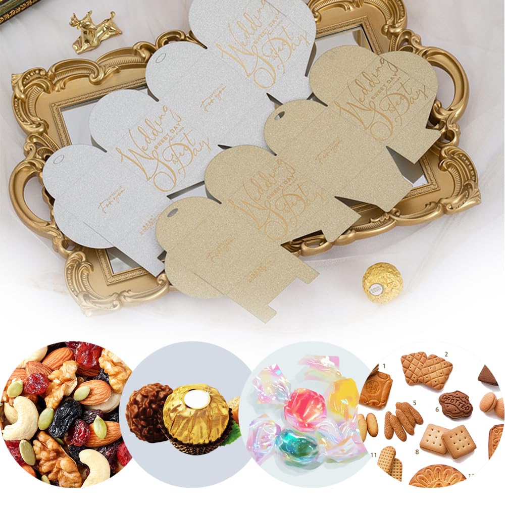 Boîtes à Bonbons Mariage ONEBO - Lot De 30 | Rose Et Blanc | 7.5x6.1x4.2cm | Avec Rubans
