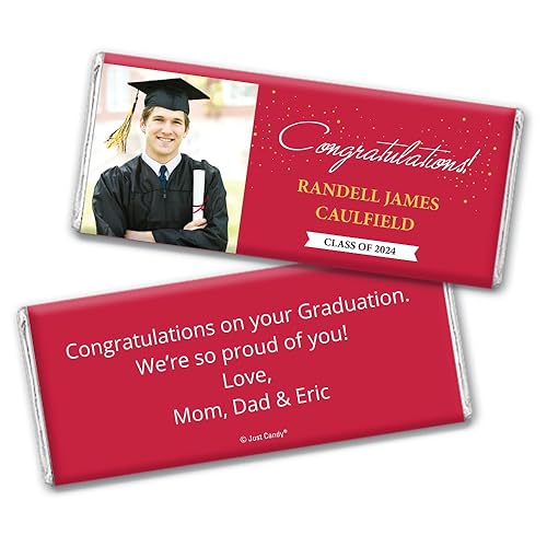 Miniatura 7 de 36 barras de chocolate grabadas para fiestas de graduación personalizadas con foto, felicitaciones (36 unidades) - Granate