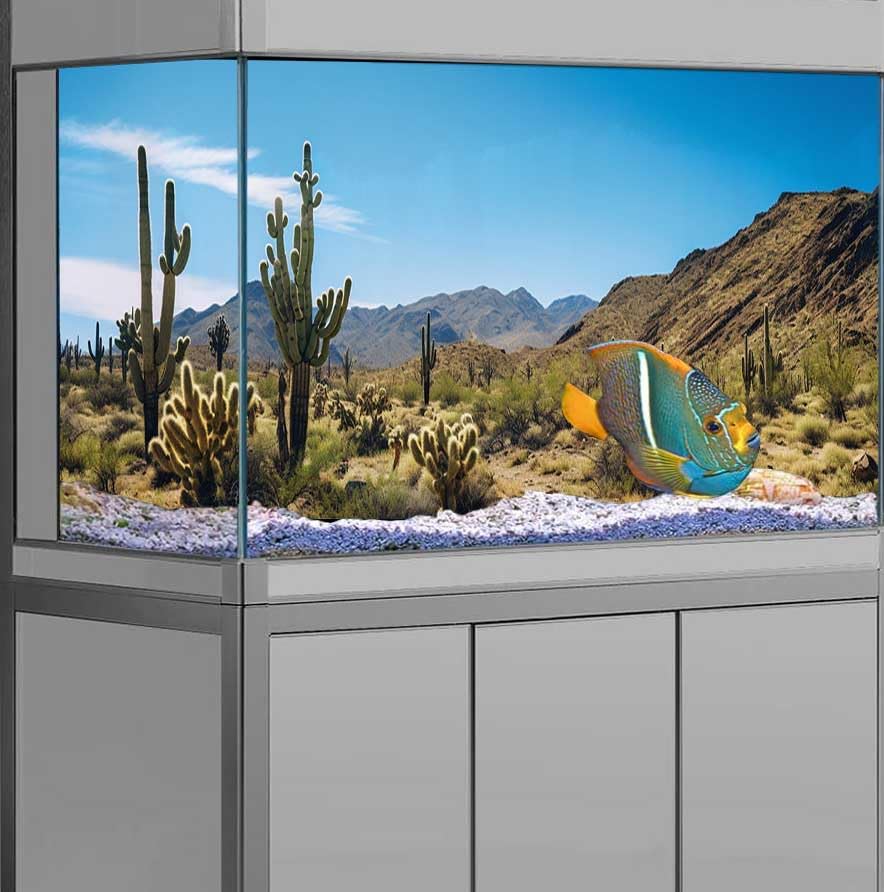 Image of Reptile Habitat Background, Retro Desert Oasis Cactus Terrarium Background 48X18 in Background with 8 EVA Double-Sided Tape