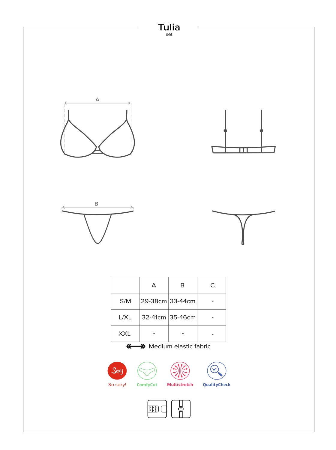 Obsessive Completo Intimo Donna a 2 Pezzi: Reggiseno e Tanga, Nero/Fucsia, L-XL