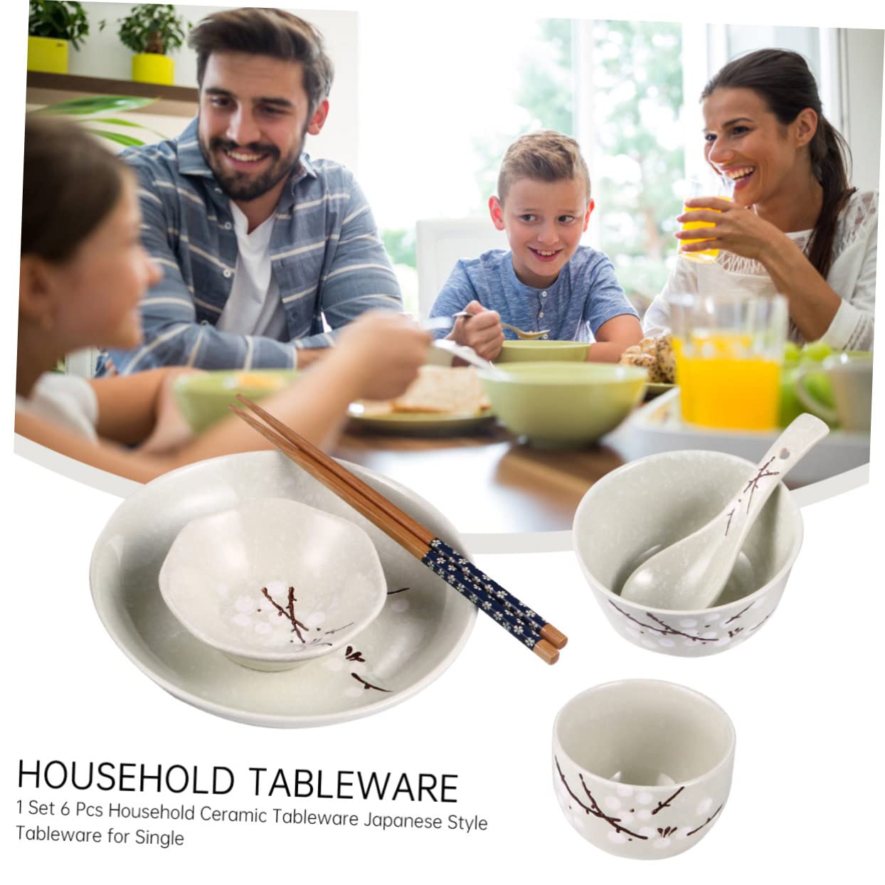 Service de Table Japonerie Assiette Cuillère Bol et Baguettes Tasse Personne en Céramique 6 Pièces Ensemble Pratique et Complet pour Usage Quotidien