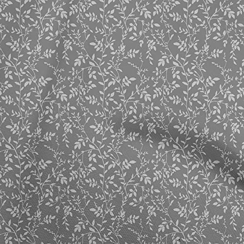oneOone Cotton Poplin Gray Fabric Leaves DIY Clothing Quilting Fabric Print Fabric By Yard 56 Inch Wide-aC