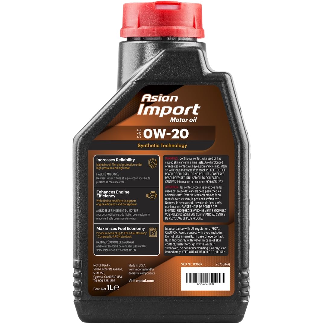 Amazon.com: Motul Asian Import 0W20 Synthetic Oil | API SP, ILSAC