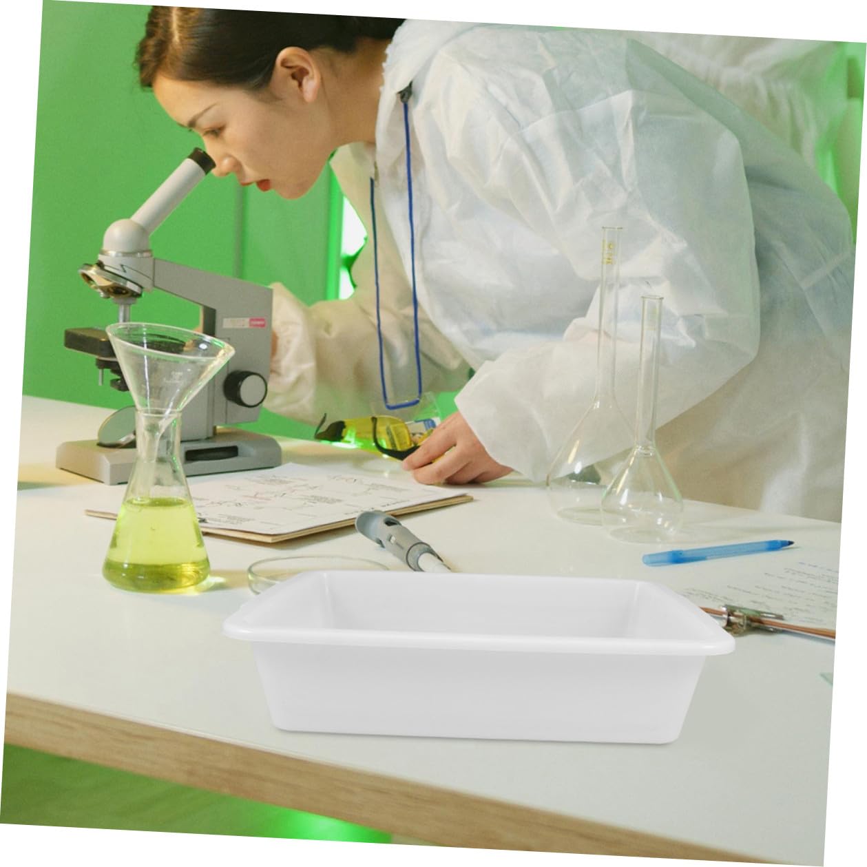 Bandeja De Laboratorio Multifuncional Rectangular 24x17x6,5 Cm, Resistente a Ácidos y Bases, Bandeja De Mezcla Anti-fugas Para Experimentos Químicos y Enseñanza Científica