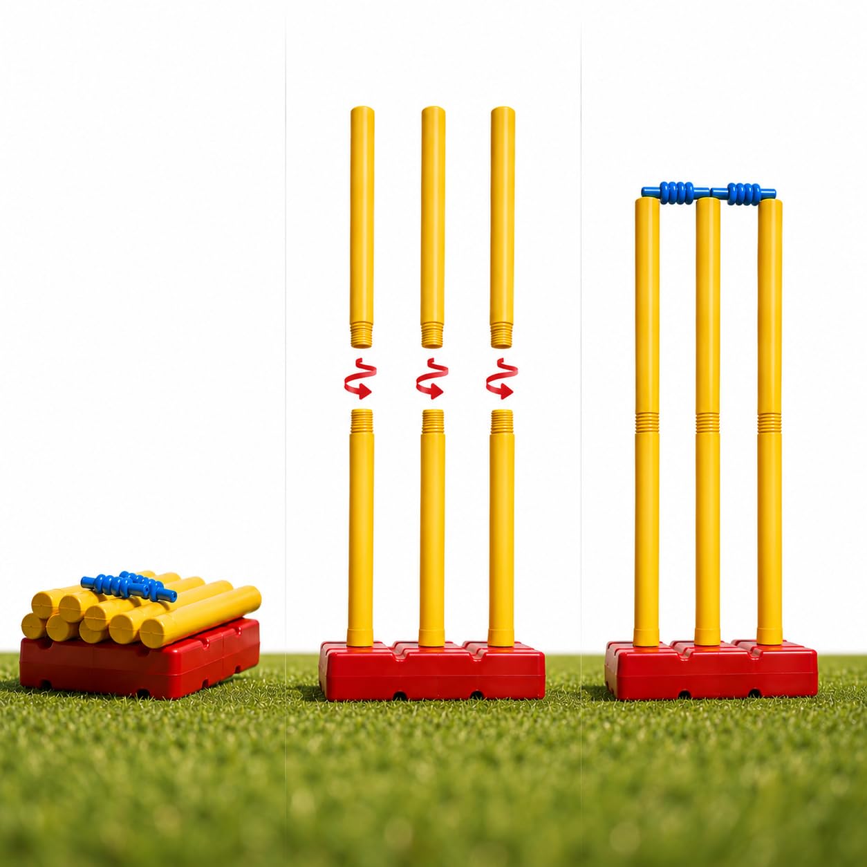 Cricket Stumps Full Size Portable Wicket Set | Unscrews into Half for Easy Storage | Plastic Wickets with Base & Bails | Training Equipment for Kids, Adults, Box Cricket & Coaching-picture-48