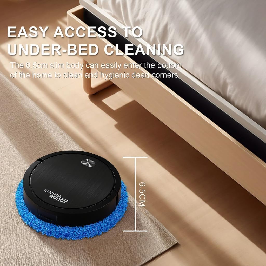 Robot mop, 2-in-1 Robot for Mopping and Sweeping, Advanced Obstacle Avoidance Technology, Ultra-Thin Design Robot mop, Suitable for pet Hair, Hard Floors, and Carpets (Black)-a