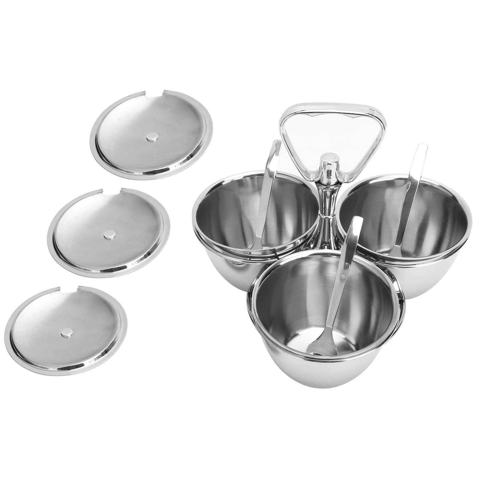 Aramox Estante para Especias, Juego de Botes para Condimentos Giratorios de Acero Inoxidable 304, Organizador de Botes para Condimentos de 3 X 300 Ml con Plato Giratorio de 360 ​​grados Pulido con