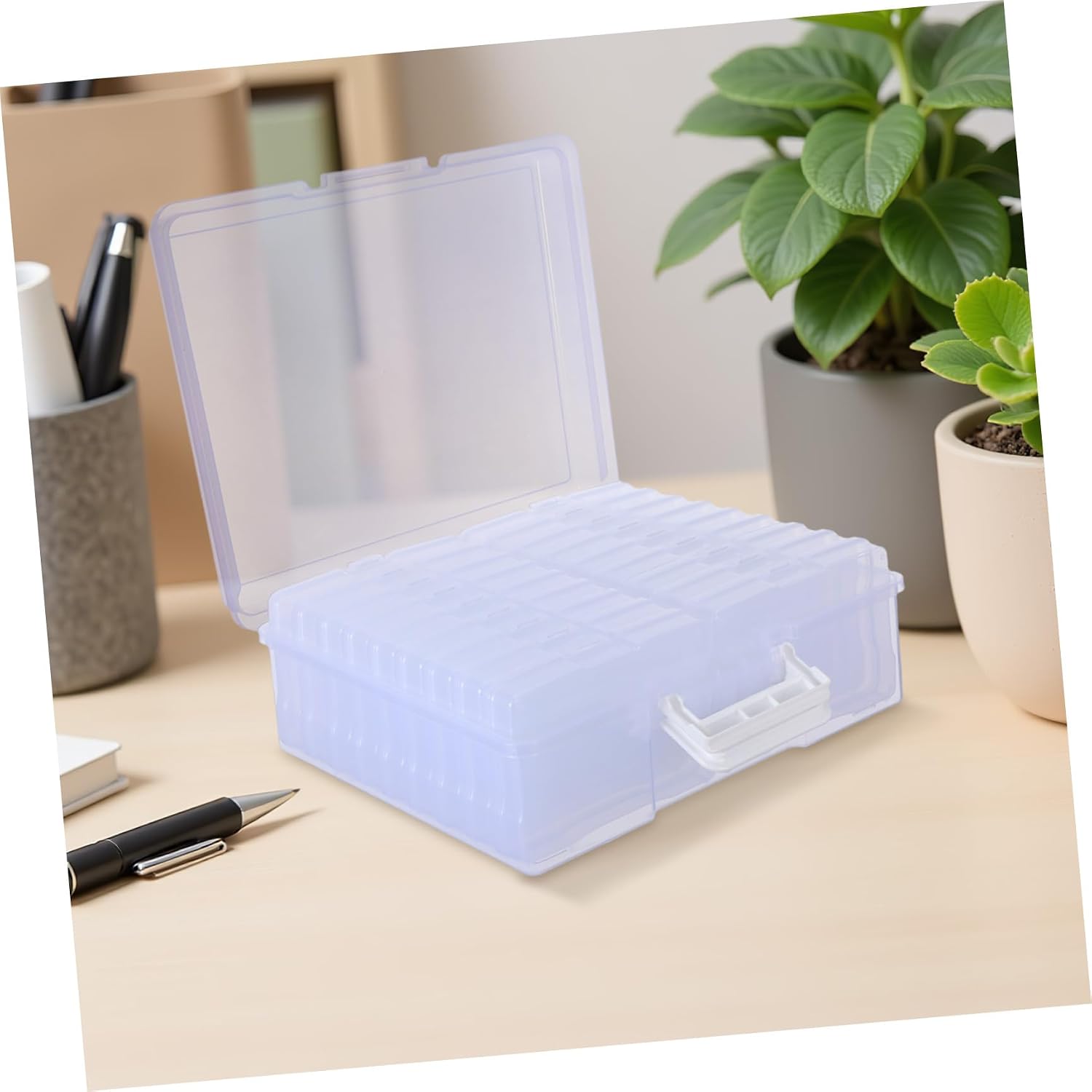 Photo Storage Box with 18 Inner Cases, Plastic Photo Organizer and Card Container with Dividers, Portable Archival Storage for 4x6 Pictures and Craft Supplies