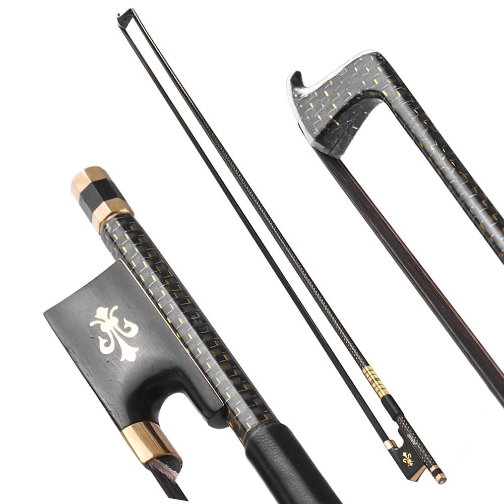 Btuty Arco de violín 4/4 Violín Arco de Bien Equilibrado Trenzado Dorado Fibra de Carbon Round Stick Rana de Ébano AAA Mongolia Crin Negra