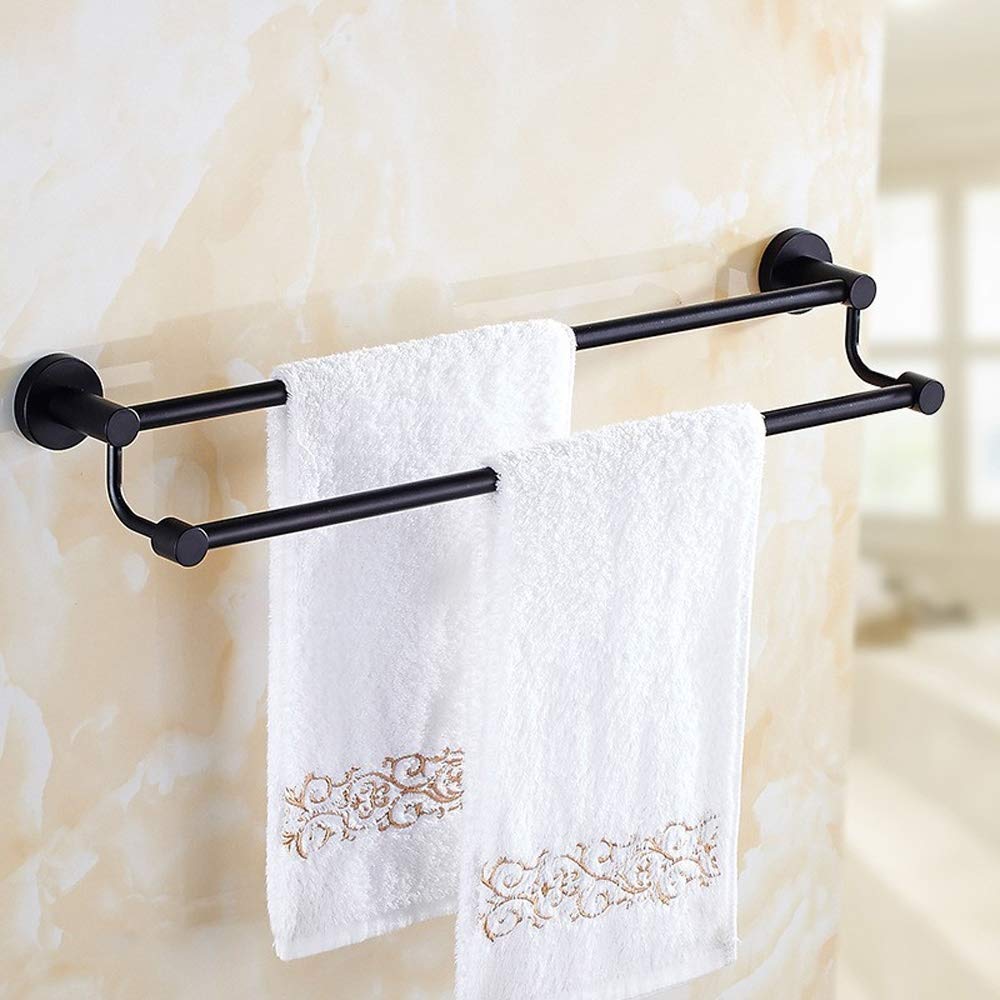 Toallero, Estante de baño de Acero Inoxidable con Doble Barra, Barra de baño de Pared, Color negro/60 cm
