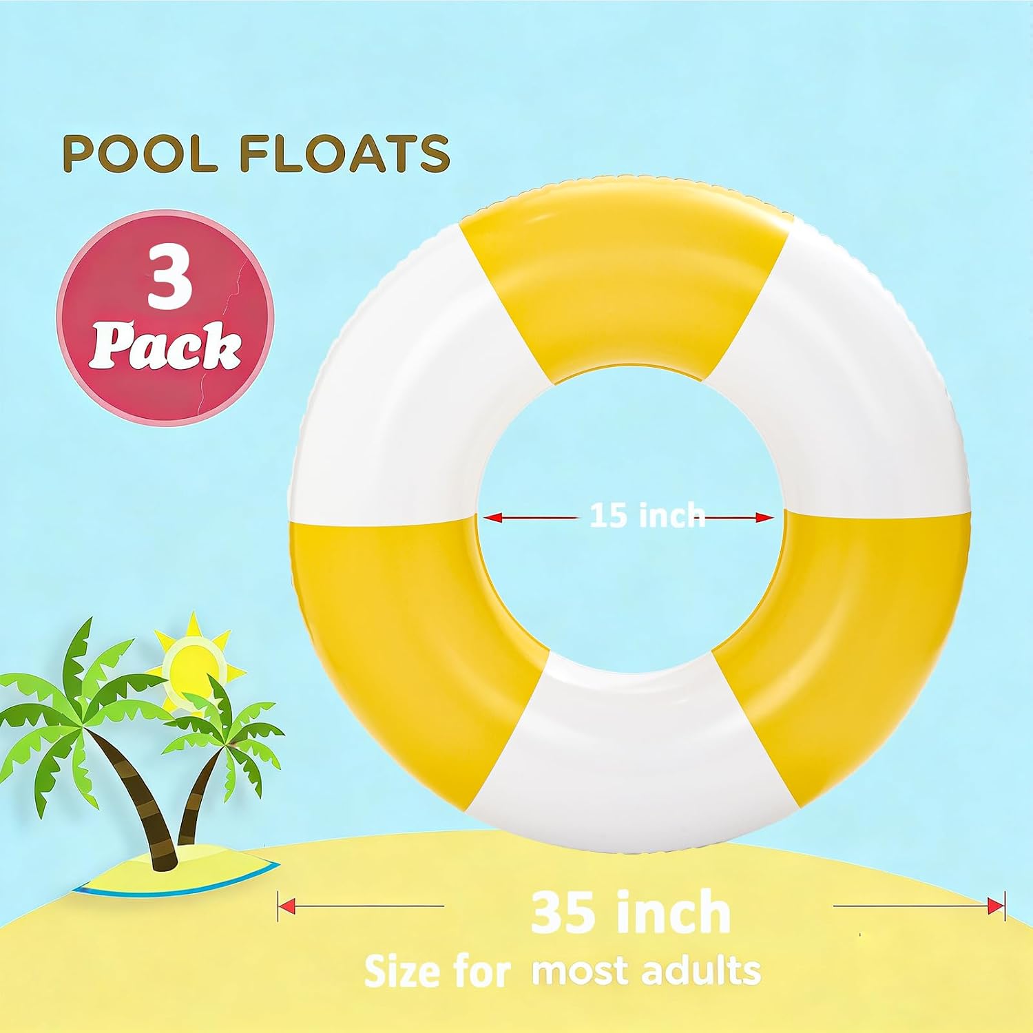 3 pcs Large Fruits Inflatable Pool Float - 35" Float Pool Tubes Swim Rings Inflatable Pool Float Raft for Swimming Pool Party Lake Beach Adults image 2