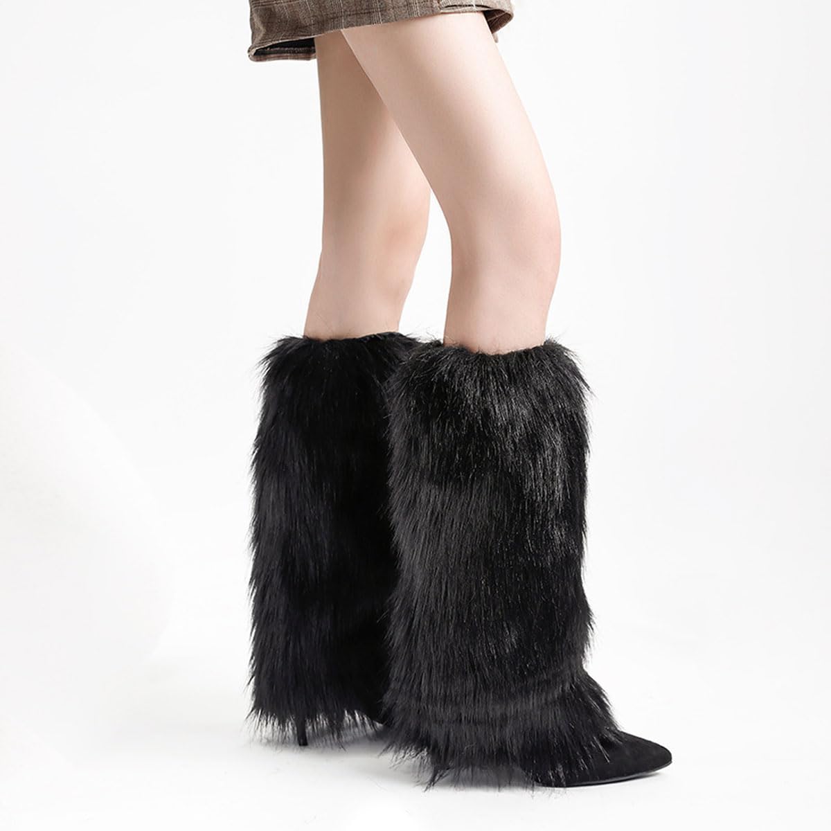 Guêtres Femme En Fausse Fourrure - Longueur 40 Cm, Noir - Jambières Chaudes Pour Hiver, à Porter Sur Jeans, Leggings, Avec Bottes Ou Talons - 8