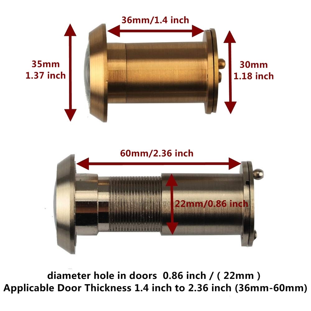 220-Degree Wide Angle Door Peephole With Privacy Cover - Solid Brass, Fits 1.61" To 2.24" Doors, Black