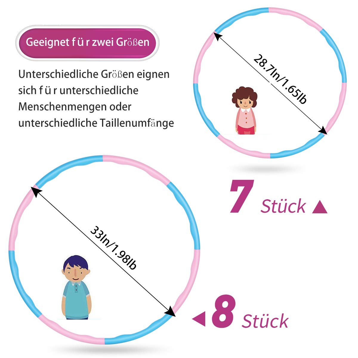 Hula Hoop, Hula Hoop Reifen Fitness Erwachsene, 6-8 Segmente Abnehmbarer Hoola Hoop Reifen Geeignet Für Fitness/Sport/Zuhause/BüRo/Bauchformung,(1.1Kg)