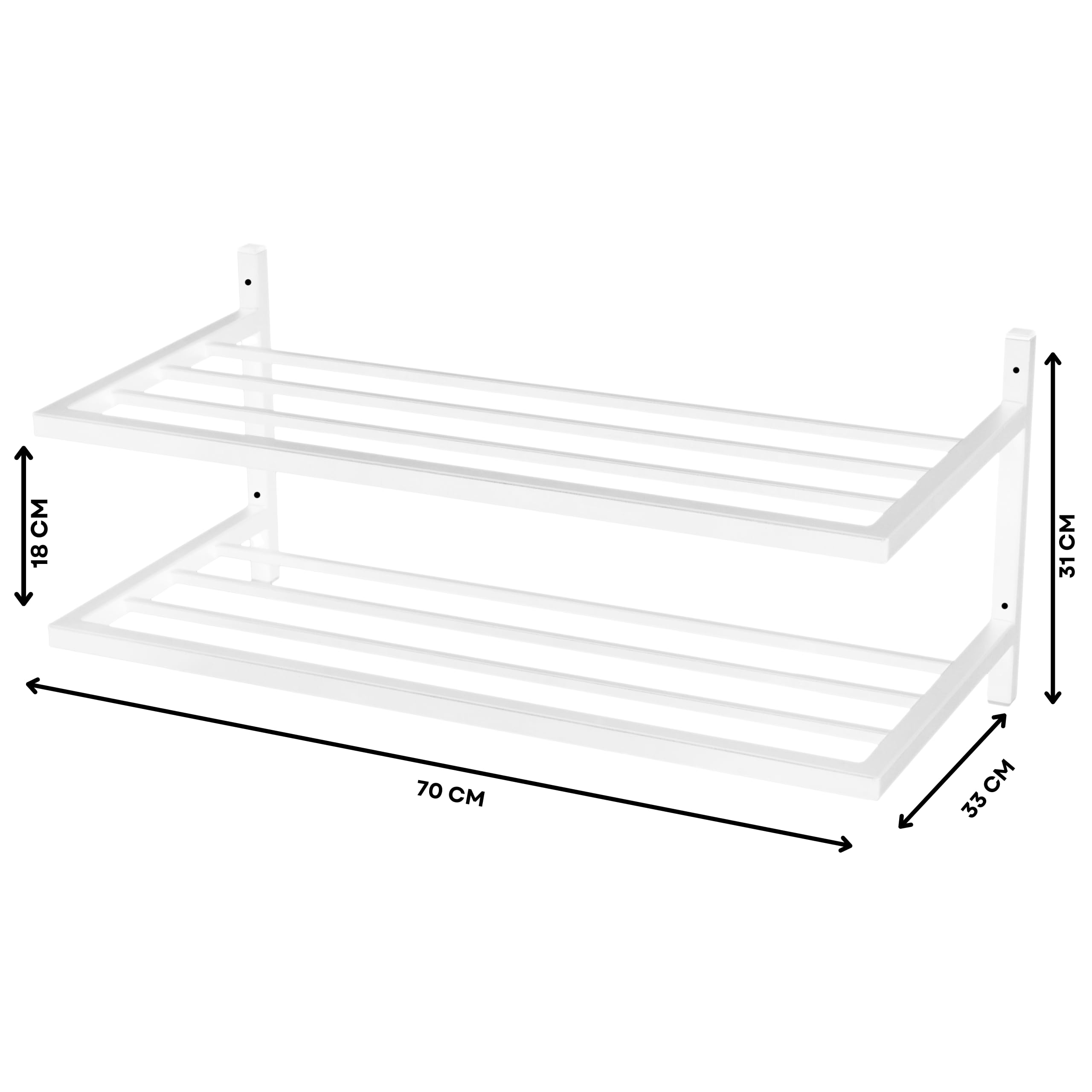 Schuhregal Metall - Schuhregal Hängend - 70 x 33 x 31 cm - mit 2 Ablagen, Wandmontage - Schuh Organizer für Flur, Garderobe - Schuhablage Scarpe Weiß
