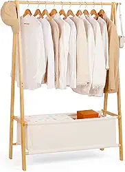 Arara de roupas de bambu com caixa de armazenamento, rack de roupas extra grande portátil, guarda-roupa dobrável para entrada e quarto de cama (G)