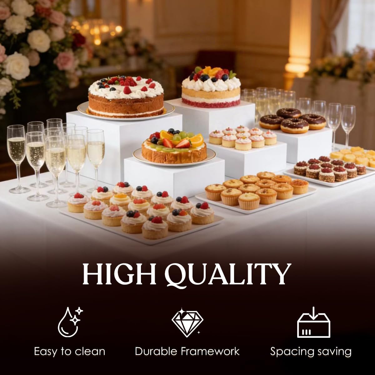 6 PCS Buffet Riser for Table, Large White Food Risers for Buffet Table, Food Display Risers for Party,Acrylic Buffet Risers and Stand For Dessert Display(Size 10" 9" 8.5" 8" 7" 6.8", White)