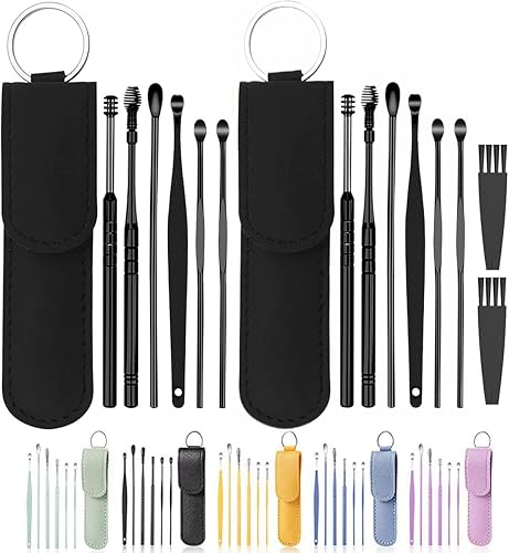 Kit de eliminación de cera de oído, 14 piezas, kit de limpieza de oídos, herramientas de eliminación de cera de oído de acero inoxidable con caja de