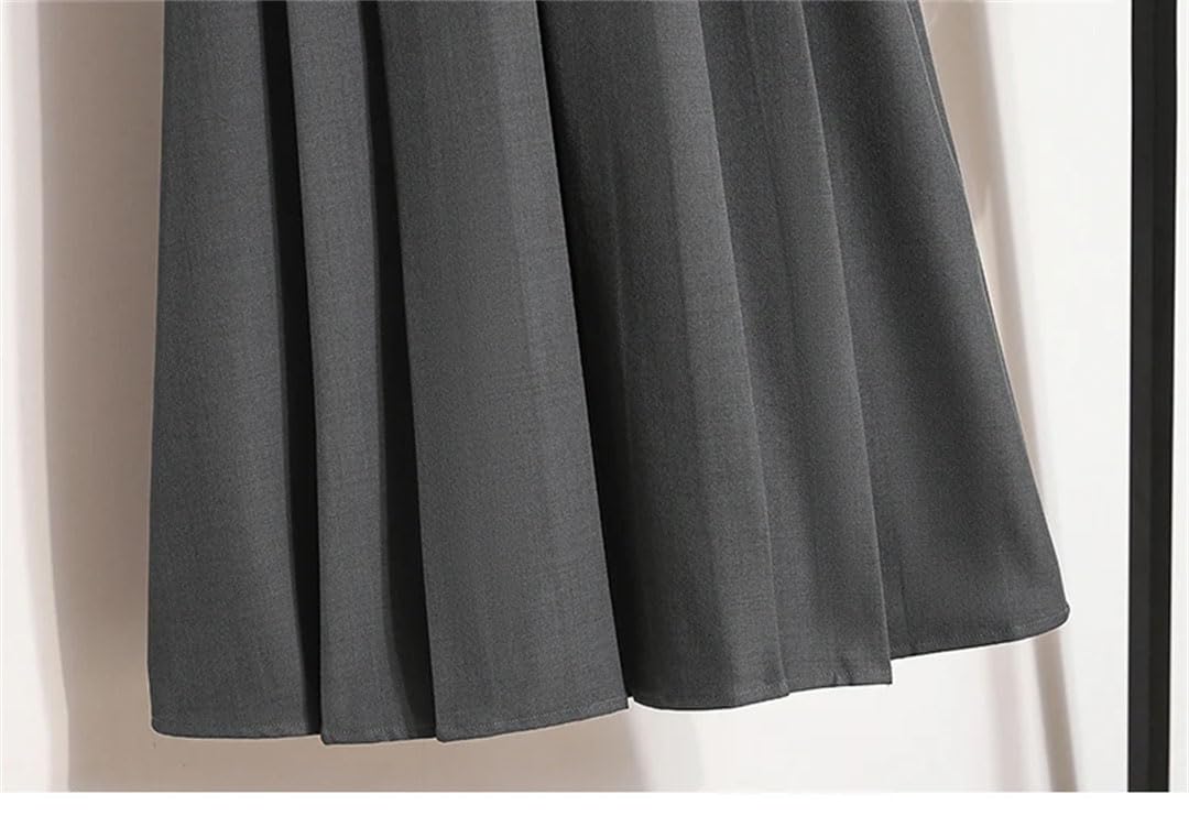 Gonna da donna a pieghe con cintura estiva a vita alta OL tinta unita che cade una linea casual a metà polpaccio