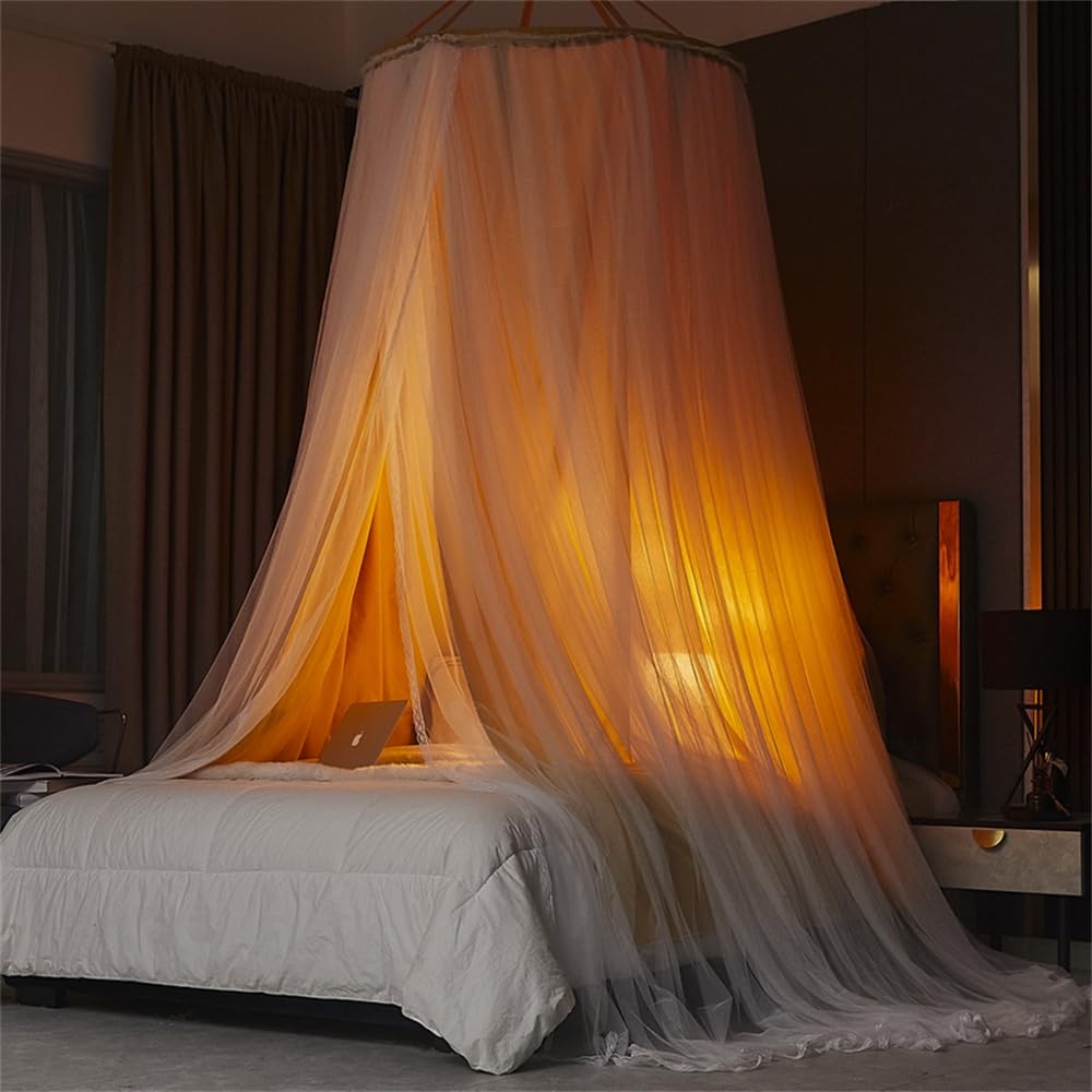 ENEN Ciel de Lit pour Bébé Filles Enfants Moustiquaire de Lit à Baldaquin Dôme en Tulle, 270cm Princesse Tente de Lit Rideau à Suspendre pour Chambre d'enfant Jeu et Lecture (Jaune)