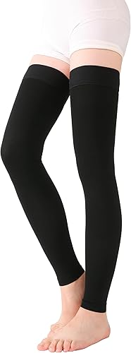 Miniatura 5 de TOFLY Medias de compresión altas hasta el muslo sin pies para mujeres y hombres, 1 par, opaco, manguera de soporte de 15-20 mmHg de compresión