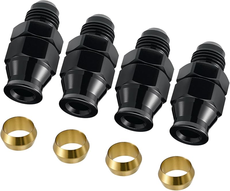 Adaptador de compressão EVIL ENERGY 6AN macho para tubo rígido 5/16" em alumínio preto – 4 peças