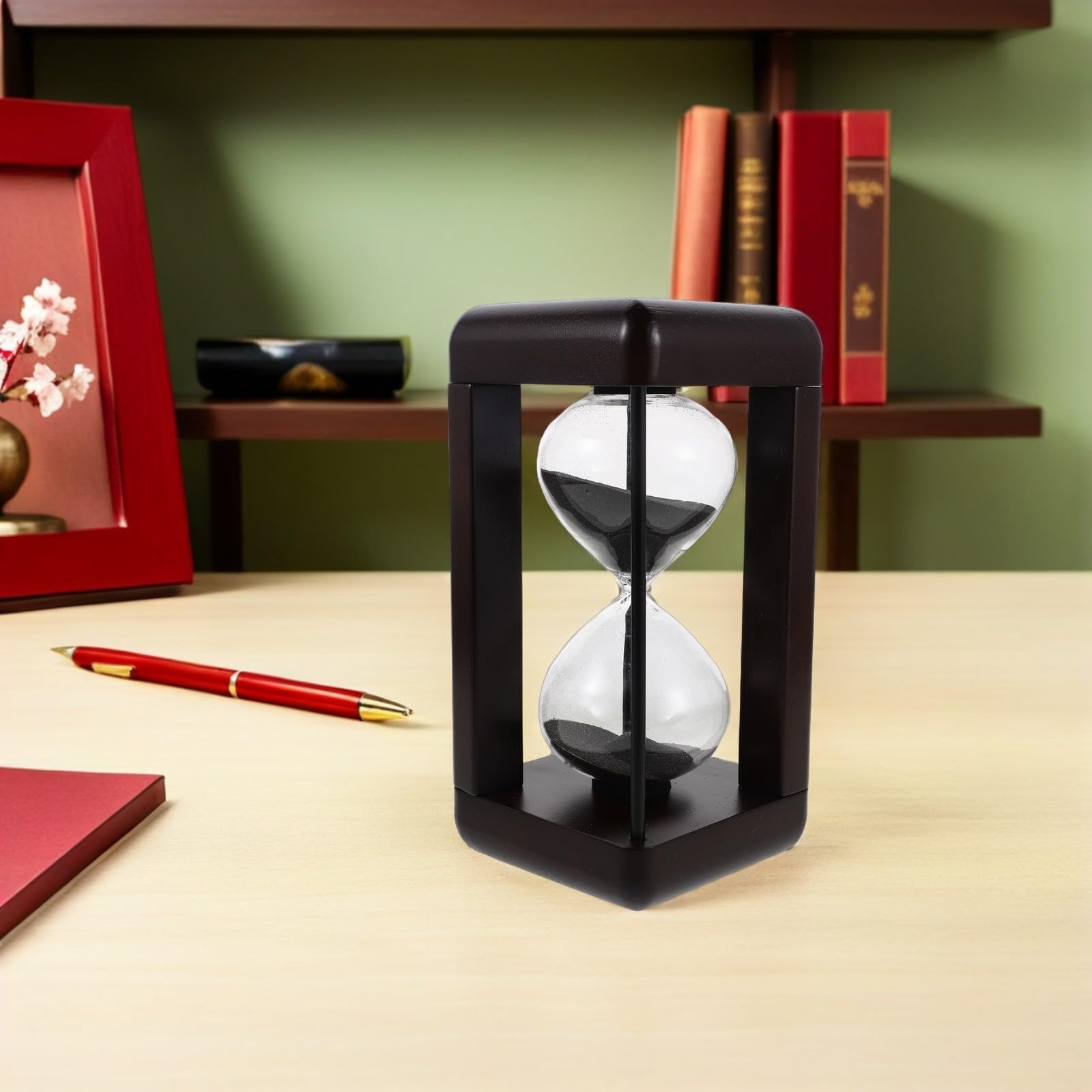 POPETPOP Vintage Sanduhr aus Glas und Holz 30 Minuten Timer ohne Batterien für Küche und Wohnzimmer als Dekorativer und Präziser Zeituhr