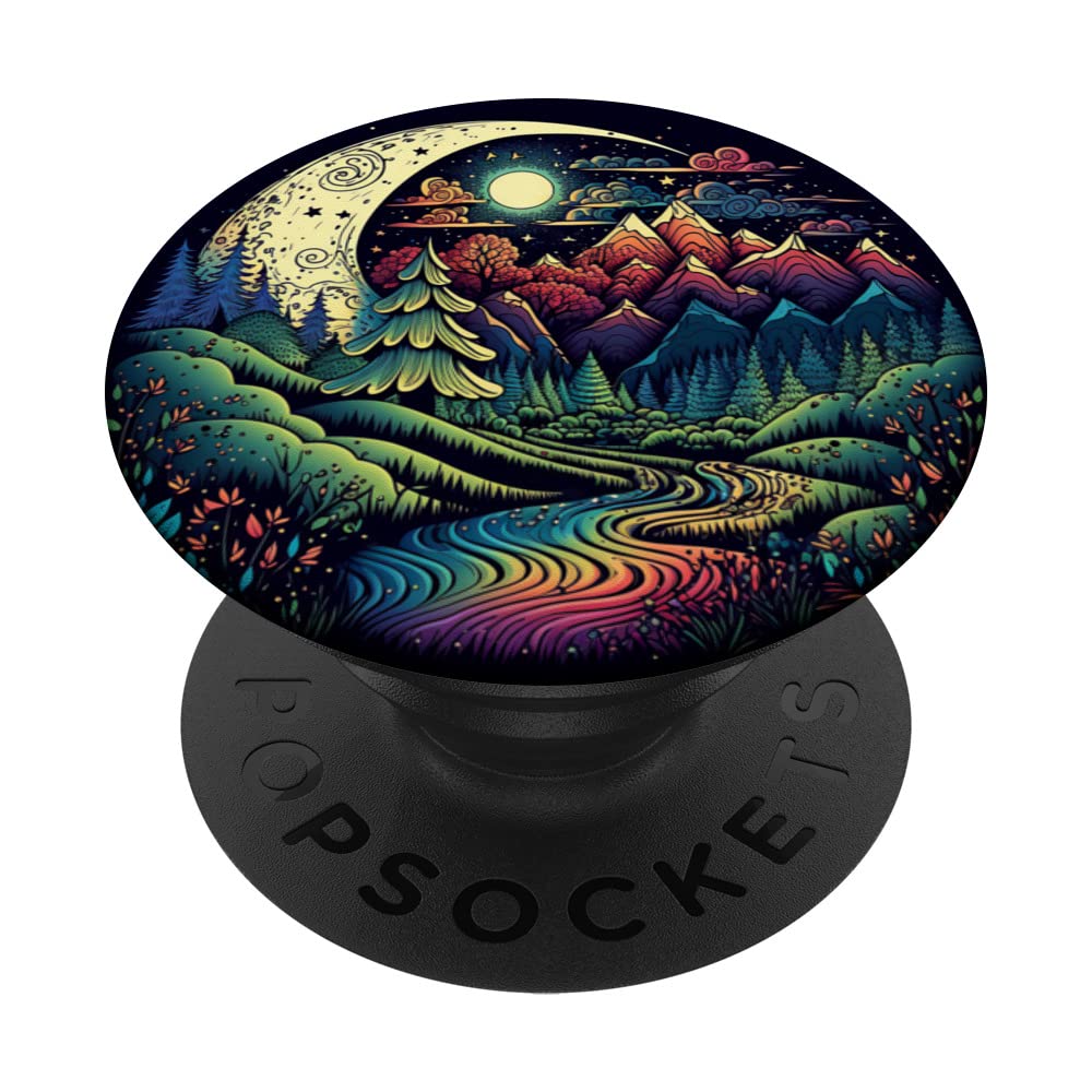 Boho Moon Mountain Chic Floral Landscape PopSockets Adhesive PopGrip