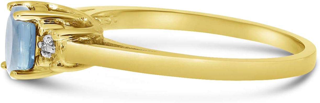 10k Yellow Gold Oval Aquamarine And Diamond Ring