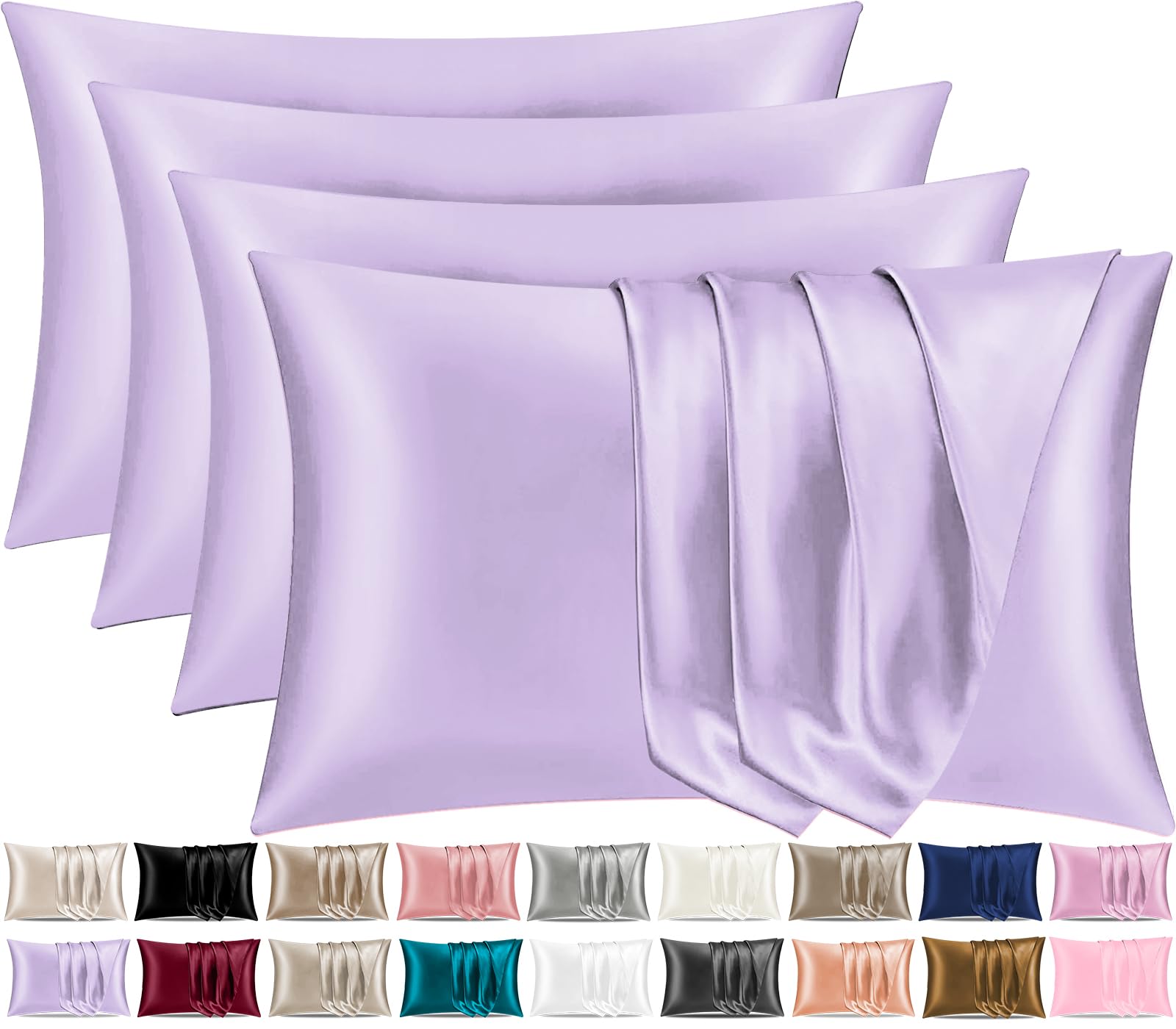 Pamposh Purple Satin Silk Pillowcases For Hair And Skin 4 Pack Standard Size With Envelope Closure (4 Pcs Pillowcases (50 X 75 Cm), )