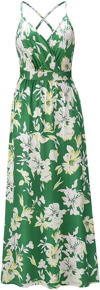 Printed Dress Bohemian Floral Sling Long Dress V-Neck White