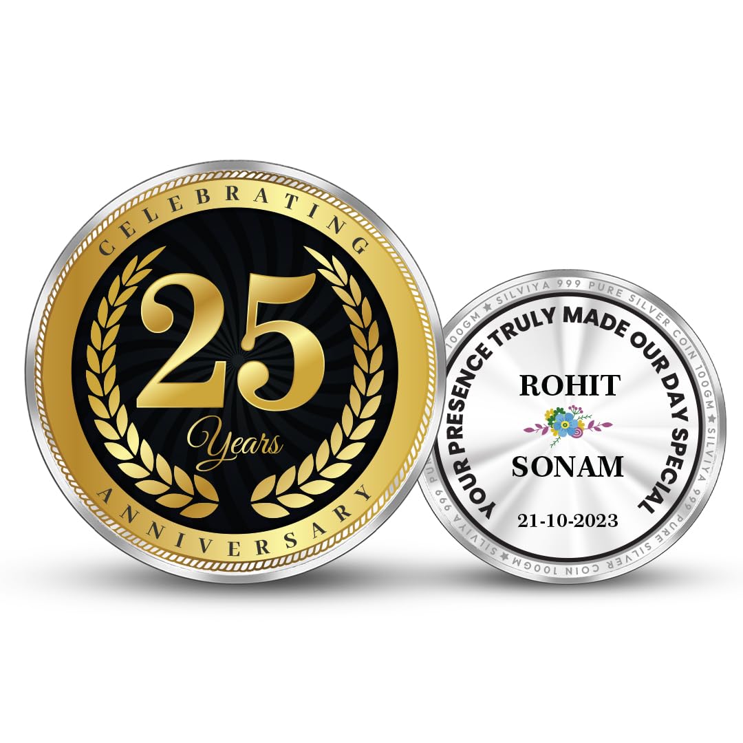 BIS Hallmarked Personalized 25th Anniversary Silver Coin 999 Pure Return Gift Guest Silver Jubilee Souvenir - With Certificate of Authenticity & Message Card-image-43