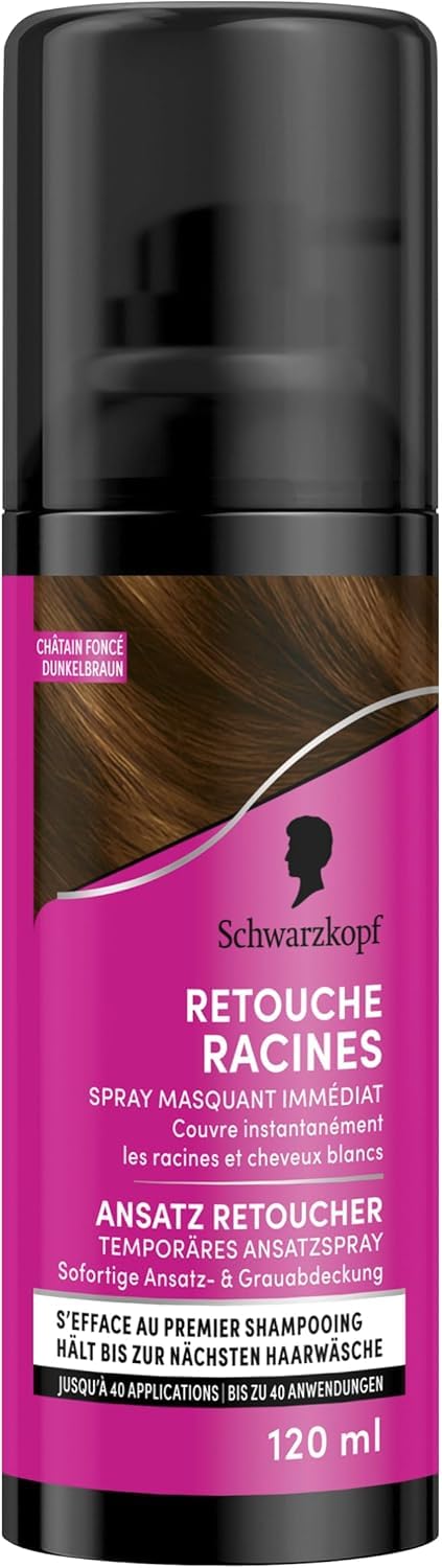 Schwarzkopf - Lot de 3 Retouche Racines Cheveux Blancs - Spray Masquant Temporaire Racines Cheveux - S’efface au premier shampooing - Châtain foncé