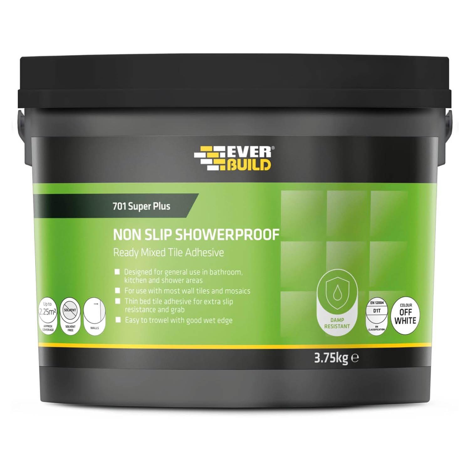 Everbuild 701 Non Slip Tile Adhesive – Ready Mixed – Acrylic Based – Easy To Apply – High Strength – White – 3.75kg