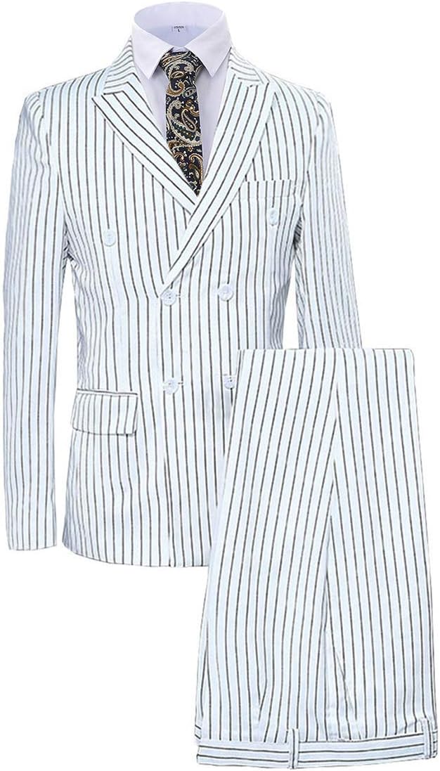 Formal Men's Suits Regular Fit 3 Pieces Pinstripe Tuxedo Business Suit for Wedding Groom(Blazer+Vest+Pants)