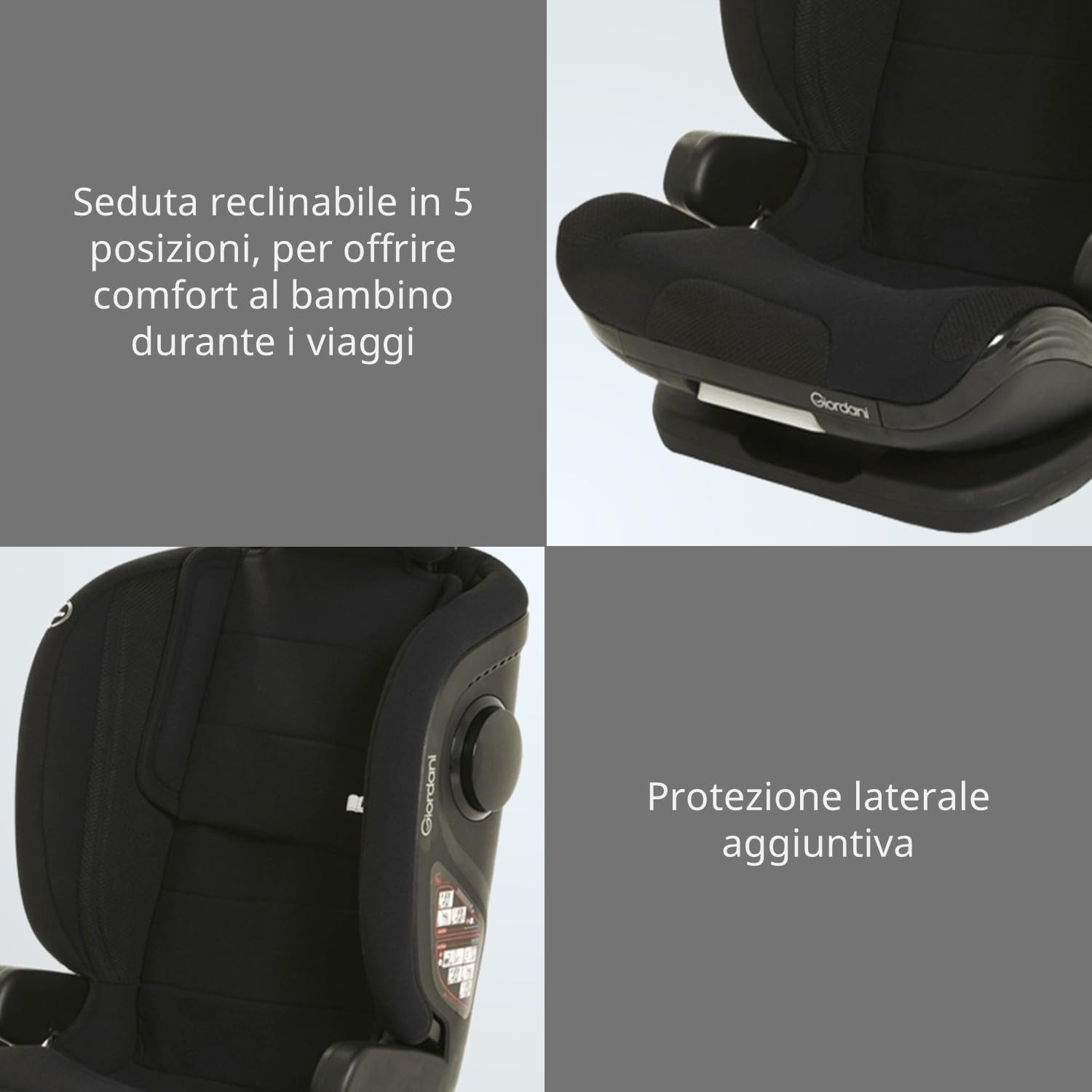 Giordani Iridium Seggiolino Auto 100-150 cm i-Size, Omologato R129/03 con Connettori Isofix, 5 Posizioni dello schienale, Poggiatesta Regolabile e Protezione Laterale, Per Bambini dai 3 ai 12 Anni