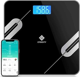 Etekcity Smart Digital Bathroom Scale, Scales for Body Weight and Fat, Wellness Bluetooth Health Monitor with SmartApps, Large LED Display, 12 Data, 11.8 x 11.8 Inches, Black