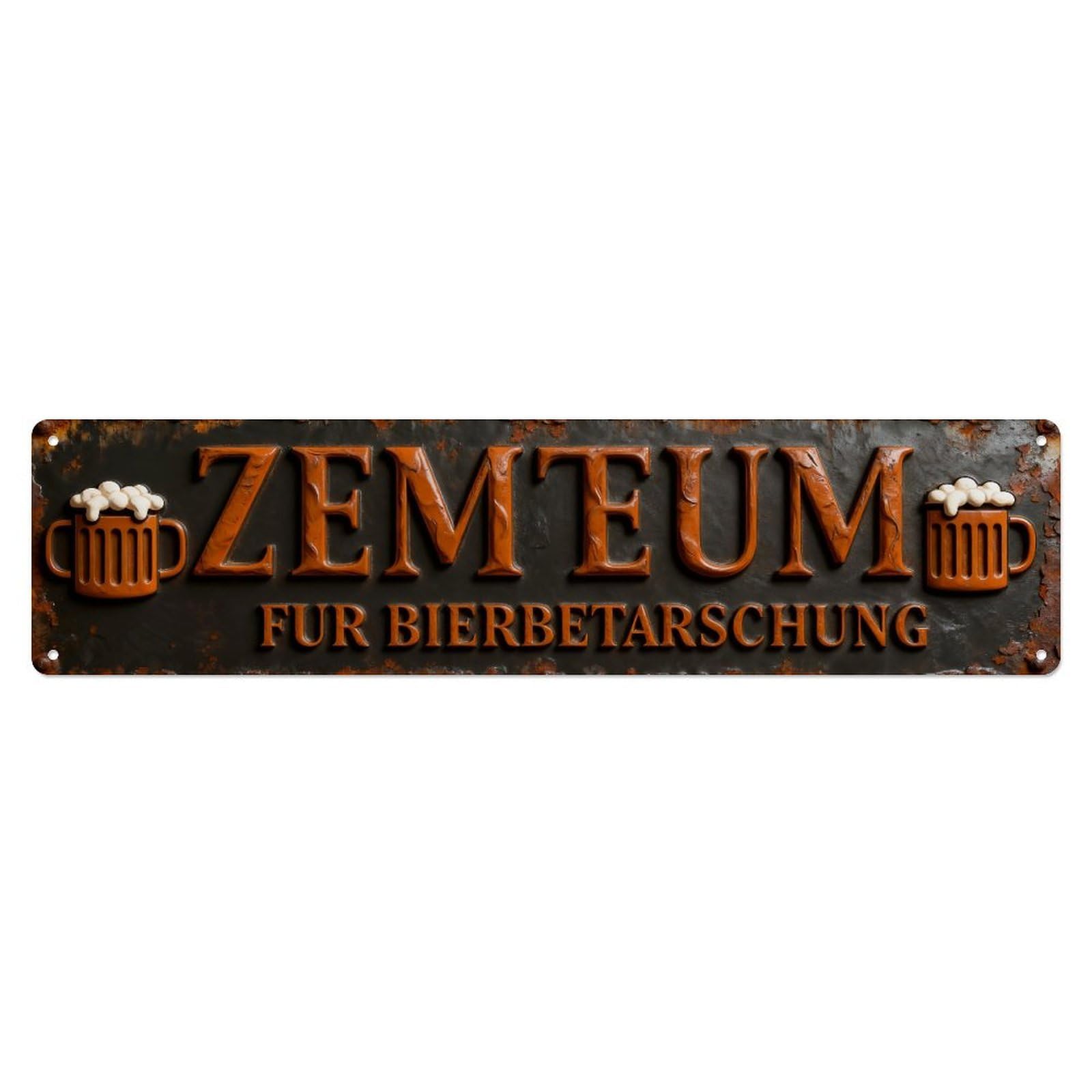 Bier Mugs Gold Text Rustic Background Metal Tin Sign Plaque