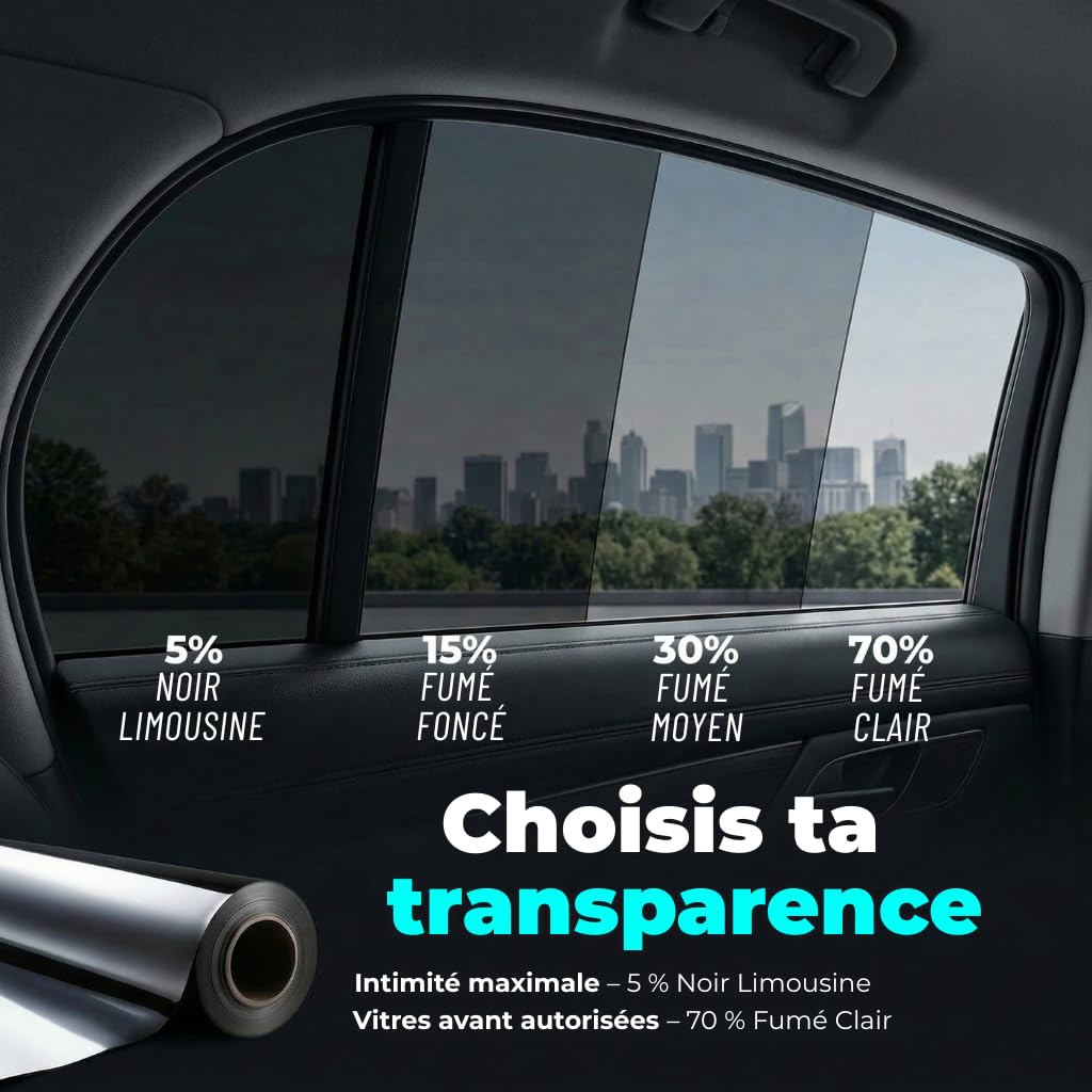 Film Teinté Voiture BLACKGLASS IX® Rouleau de Qualité Pro pour Vitres et Véhicules (5% TLV, 6mx65cm, 2 Épaisseurs, Limo Black) Film Solaire Anti-Reflet Anti-Regard - Mode d’Emploi