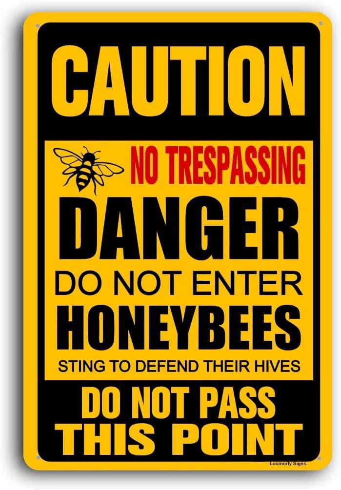 (2-Pack) Metal Tin Sign Caution Danger Do Not Disturb Sign, 8x12 Inch, Do Not Enter Honeybees Sign